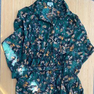 Unique Vintage Gold & Green Floral button down maxi sz 3XL